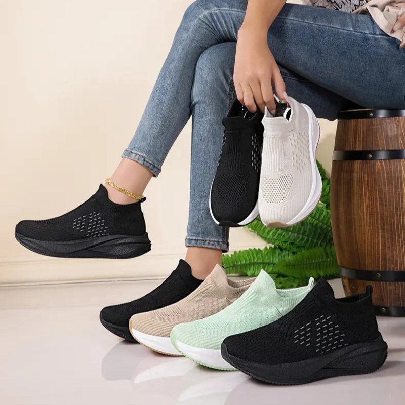 Unisex Slip on Sock Running Sh - Knit Fabric Lace Up Sneakers ulasan dan harga