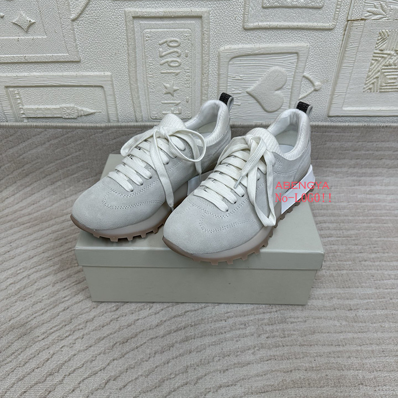 2025 White Knitted Suede Flat  - Knit Fabric Lace Up Sneakers ulasan dan harga